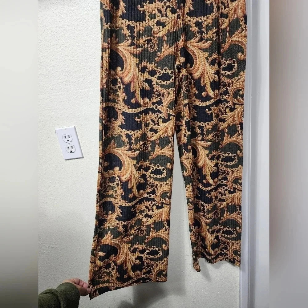 ZARA Wide-Leg Gold Chain Mob Wife Pull On Pants - Size Small - Picture 6 of 8